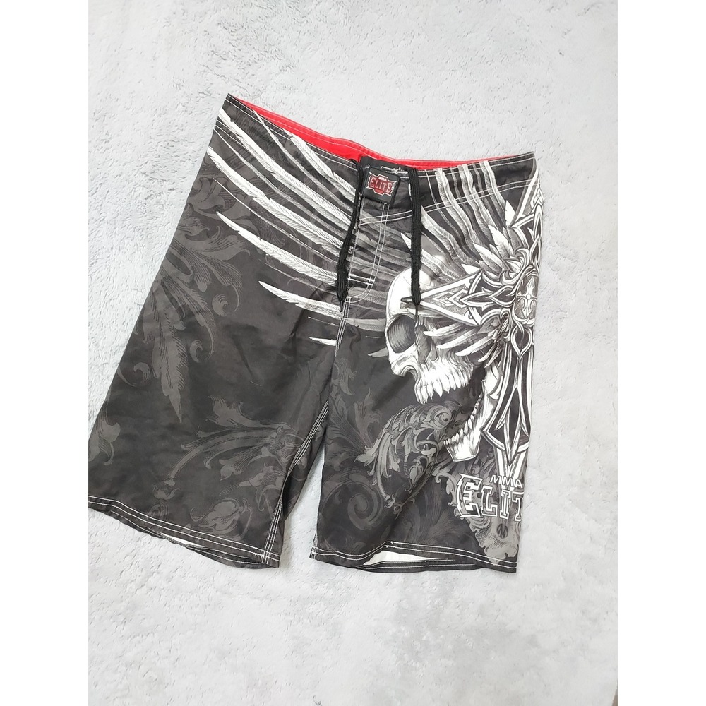 MMA Elite Shorts Mens Medium Skull Graphic Goth Fighting Black Wrestling Board